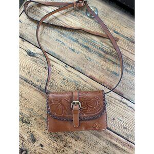 Patricia Nash Burnished Tooled Leather Crossbody Bag Torri Gold Small Purse